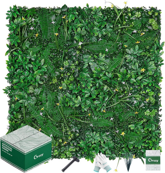 Grass Wall 20"x20" Pack of 16, Artificial Boxwood Panels, Privacy Hedge Fence Screen with UV Protection, Greenery Backdrop for Indoor Home Wedding Decor and Outdoor Garden Backyard