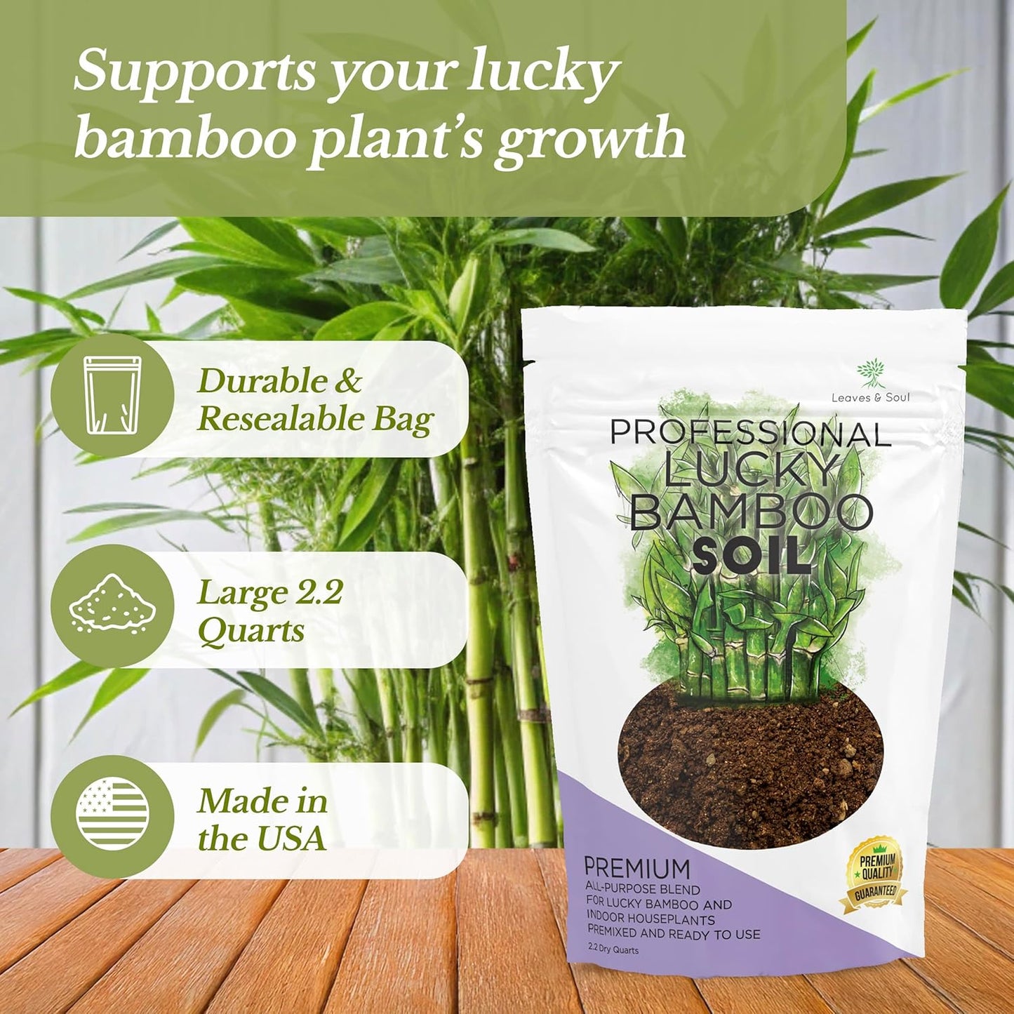 Professional Lucky Bamboo Soil | Large 2.2 Quarts Ready to Use for Lucky Bamboo Plants | Peat Moss, Coco Coir, Perlite, Dolomite | Made in USA