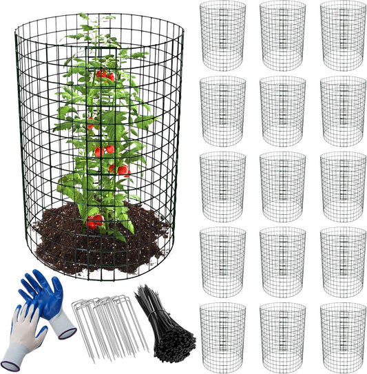 16pcs Plant Protectors from Animals, 20"x 12" Wire Plant Protector, Wire Cages for Plants with Stakes and Cable Ties, Metal Plant Cages for Plants, Vegetables, Flowers