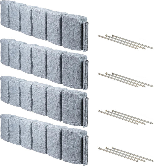 Beuta Landscape Edging | Garden Edging Border | Faux Stone Block XL for Lawn Edging, Flower Beds & Yard Edging – 4 Pack | Each Section Has 6 Blocks 48" L x 4" W x 9.5" H | 12 Spikes | Greystone