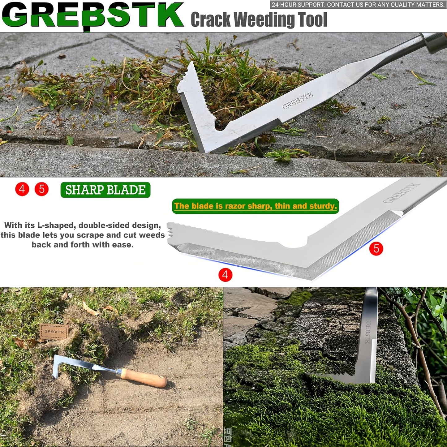 GREBSTK Crack Weeder Crevice Weeding Tool Stainless Steel Manual Weeder Beech Handle Gardening Tool