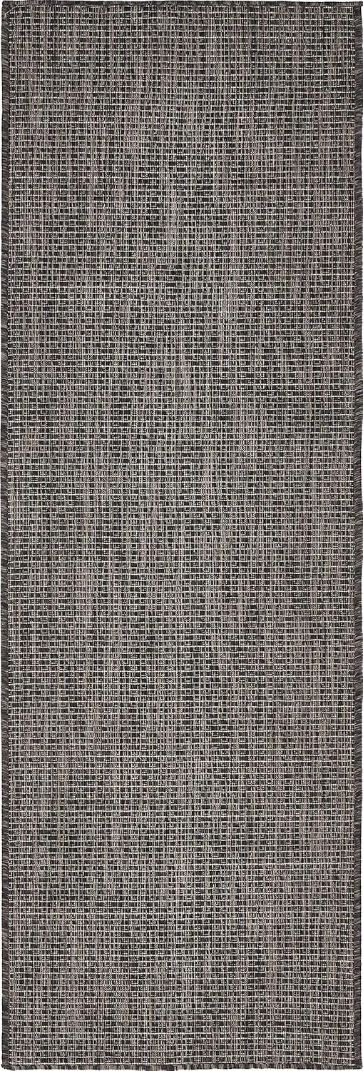 Unique Loom Collection Casual Transitional Solid Heathered Indoor/Outdoor Flatweave Area Rug (2' x 6' 1" Runner, Black/Ivory)
