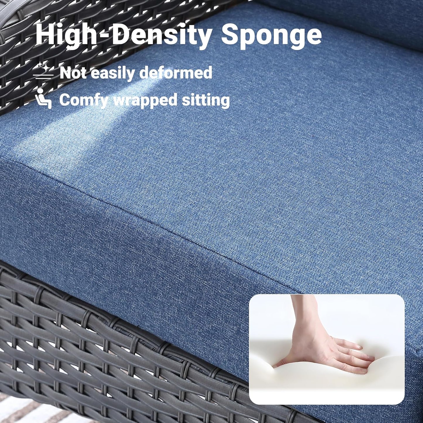 ovios 4 Pieces Patio Furniture Set with 25" Fire Pit, Outdoor Wicker Chairs of 4, All Weather High Back Rattan Chairs 4-Seater with Comfy Cushions, Denim Blue