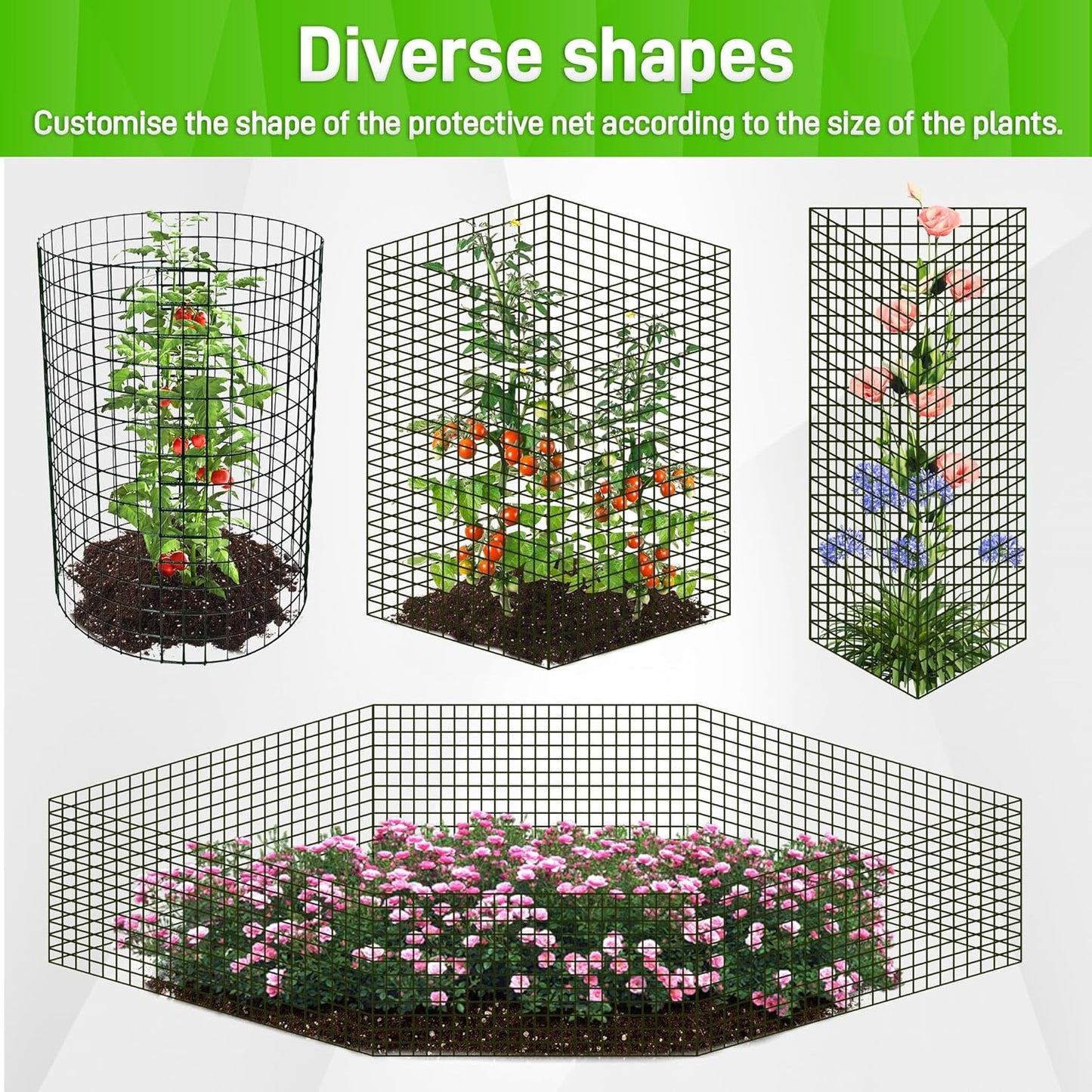 8pcs Plant Protectors from Animals, 24"x 12" Wire Plant Protector, Wire Cages for Plants with Stakes and Cable Ties, Metal Plant Cages for Plants, Vegetables, Flowers