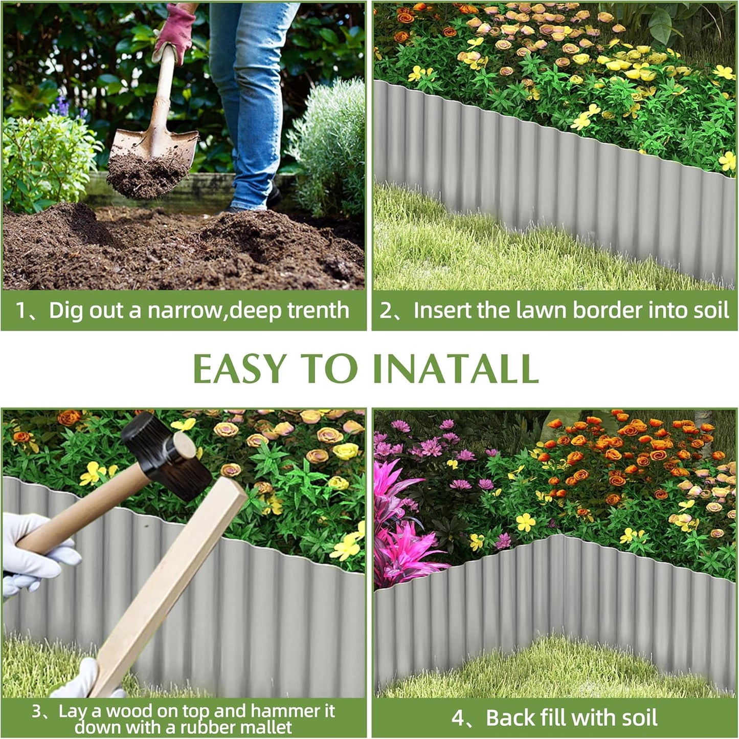 Metal Garden Edging Border, Corrugated Steel Landscaping, DIY for Lawn (Silver, 6 Inch x 20FT)