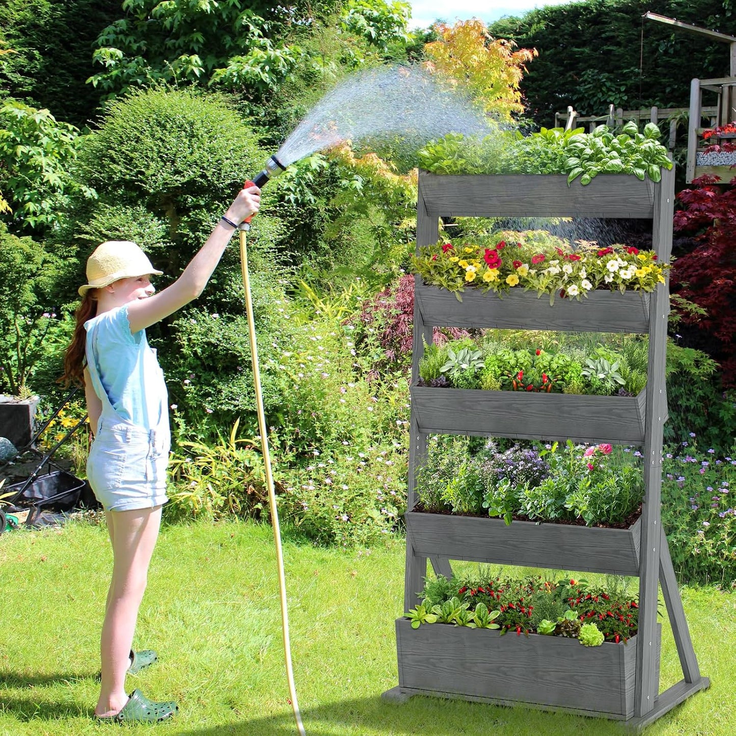 Wooden Vertical Raised Garden Bed, 5 Tier Garden Planters Raised Beds Freestanding Plant Stand Flower Rack Wooden Planter Box for Plants Herbs Flowers Vegetables Outdoor Indoor Gardening