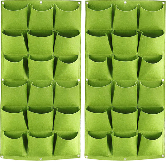 ZOENHOU 2 Pack Total 36 Roomy Pockets Green Vertical Garden Planter, Wall-Hanging Flower Pot Bags, Felt Wall Mount Balcony Planter Pouch for Herbs, Succulent, Flowers and Vegetables