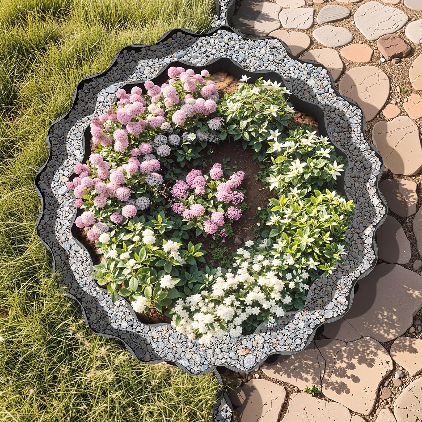 Mars Villa Landscape Edging Border 10FT, Interlocking Landscape Edging 5.9in Flowerbed Border Edging Plastic Flexible Flower Bed Lawn Edging for Outdoor Pathway, with Stakes（Black, 8PCS）