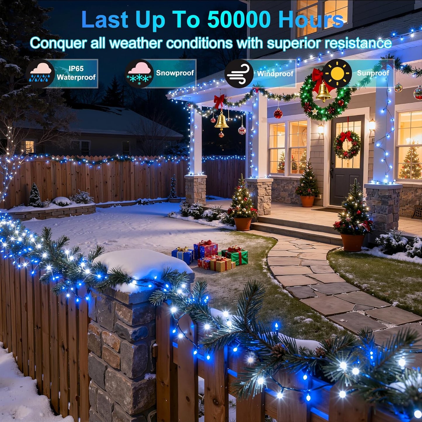 1500LED Christmas Lights Outdoor Use, 470ft 12 Modes Blue and Cool White LED String Lights with Timer Dimmable, Waterproof Christmas Tree Lights for Xmas Patio Yard Fence Balcony Garden Decor