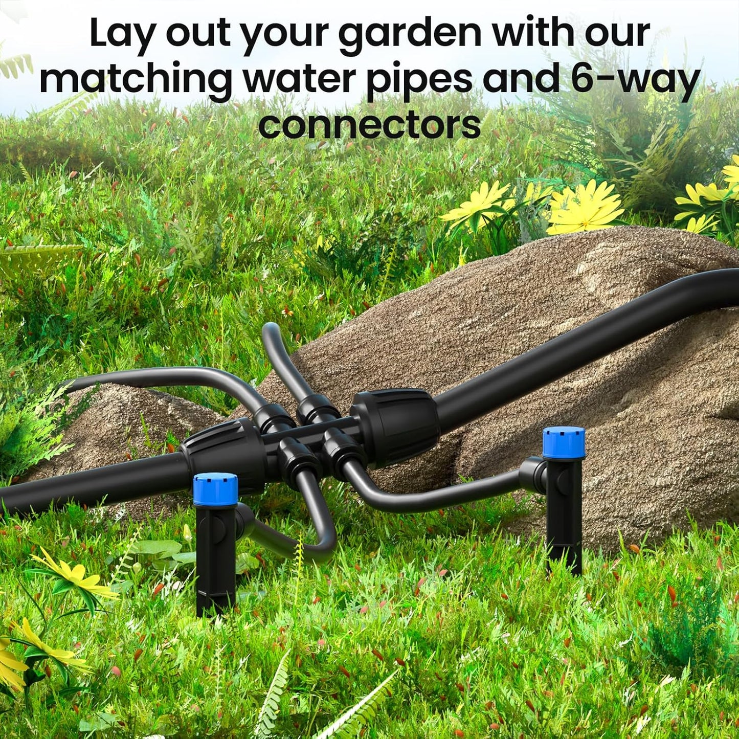 MIXC 25 FT 1/2 Inch Drip Irrigation Tubing Kit:Premium Garden and Landscape Watering System with 2 Quick Connector 4-Way Connector