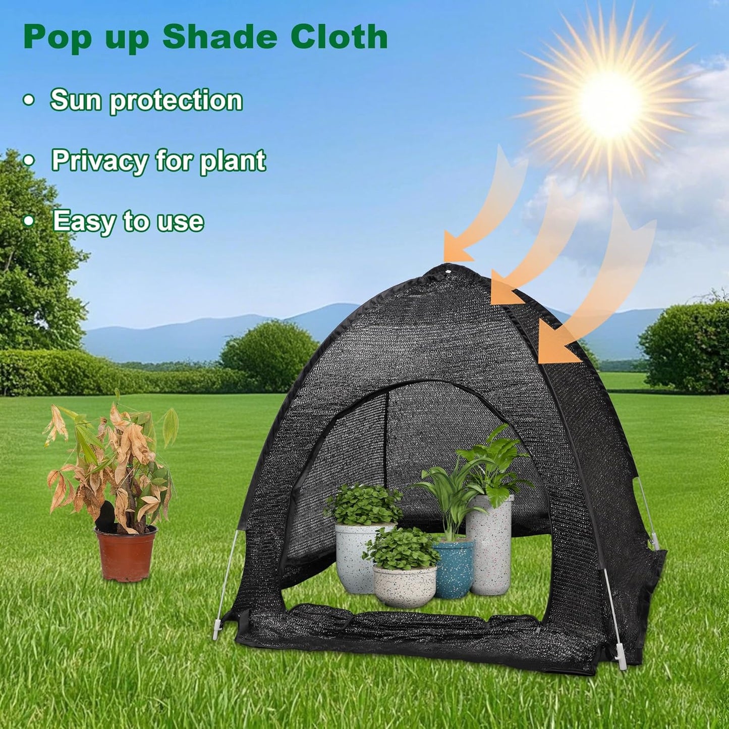 winemana 3 Pcs 70% Garden Plant Shade Tent, 33.5"x35.5"x31.5" UV Resistant Pop Up Sun Shade Netting, Protective Plants Cover for Outdoor Vegetable Fruit, Easy Setup Net to Keep Animals & Insects Out