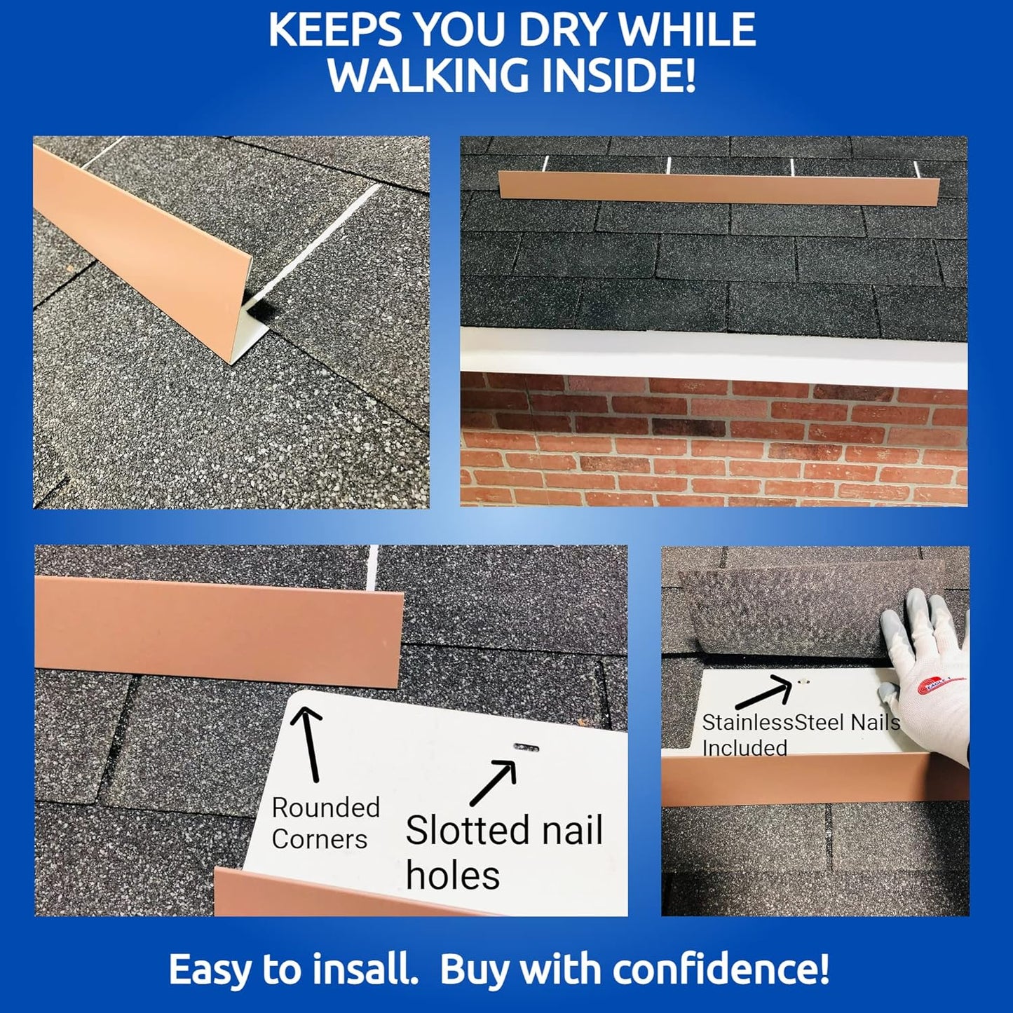 EAGLE 1- Shingle Roof Rain Diverter 40 Inches Long- 26 Gauge Material- Easy to Install- Includes Stainless Steel Nails (1, Brown)