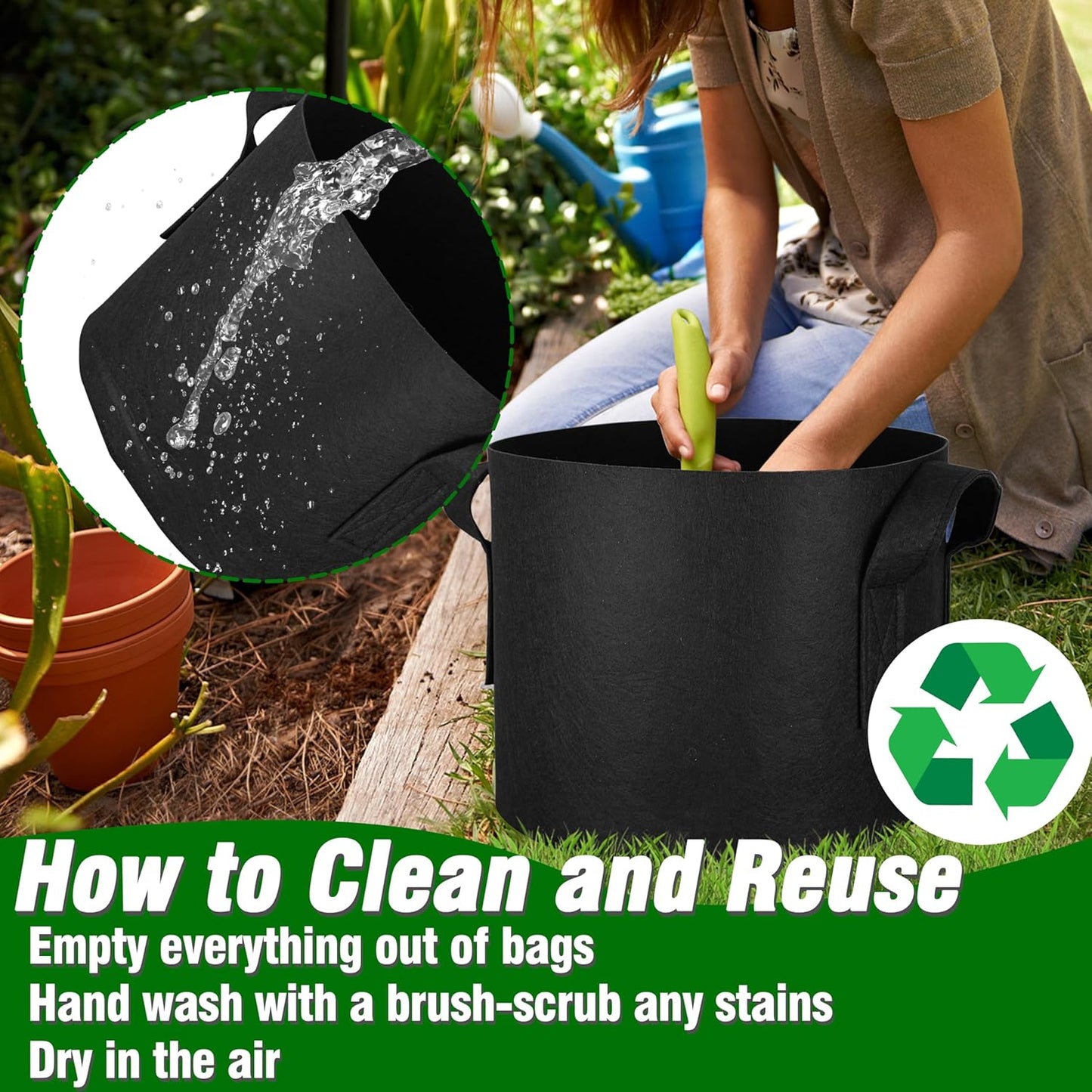 PHYEX 12-Pack 5 Gallon Grow Bags, Heavy Duty Fabric Pots with Handles, Reusable Plant Bags for Vegetable, Herbs & Flowers, BPA-Free, Breathable, Durable