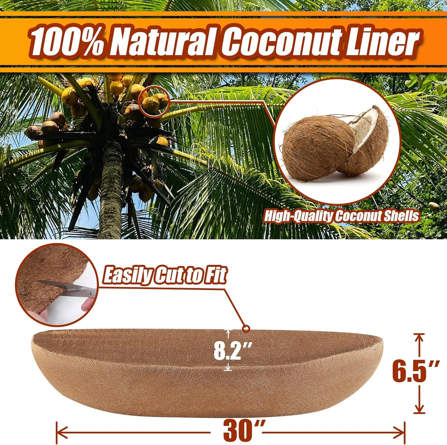 Coco Liners for Planters 30 Inch, 3 Pack Trough Window Box Liners, Coconut Fiber Liners for Planters Flower Baskets Garden Outdoor Plants