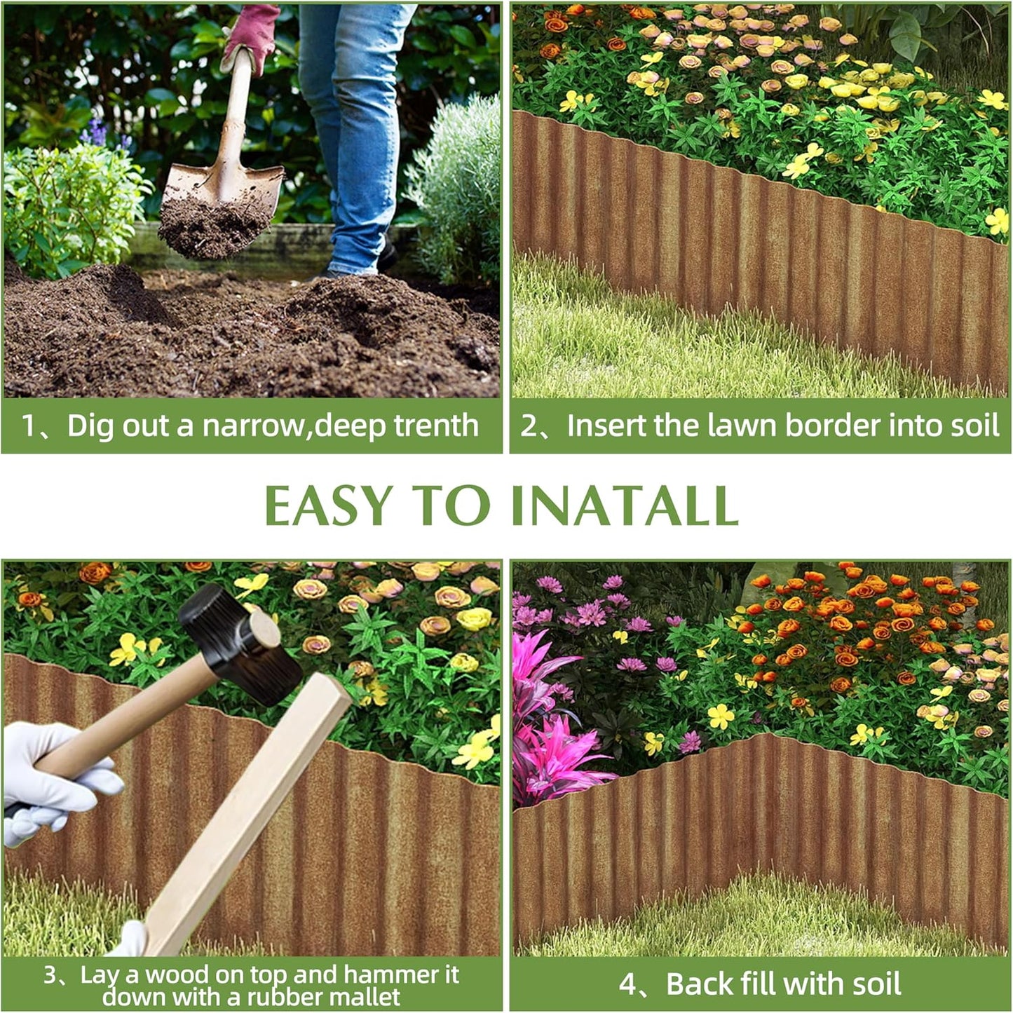 Metal Garden Edging Border, Corrugated Steel Landscaping, DIY for Lawn (Rusty, 6 Inch x 20FT)