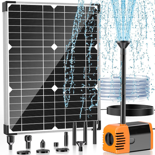 POPOSOAP 20W Solar Water Pump, Solar Powered Water Pump Outdoor with 320GPH Solar Pump, 7 Sprayers, 16.4ft Cable, 6.6ft Tubing for Outdoor Pond, Fish Tank and Garden Water Features