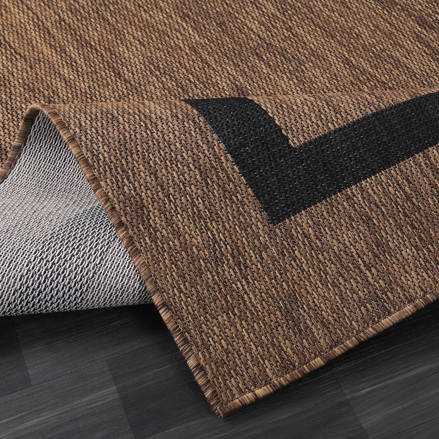 Bordered Outdoor Rug 6x9 Washable Outside Carpet for Indoor Patio Porch Waterproof Easy Cleaning Non Shedding Area Rugs Nut Brown - Black 6 x 9