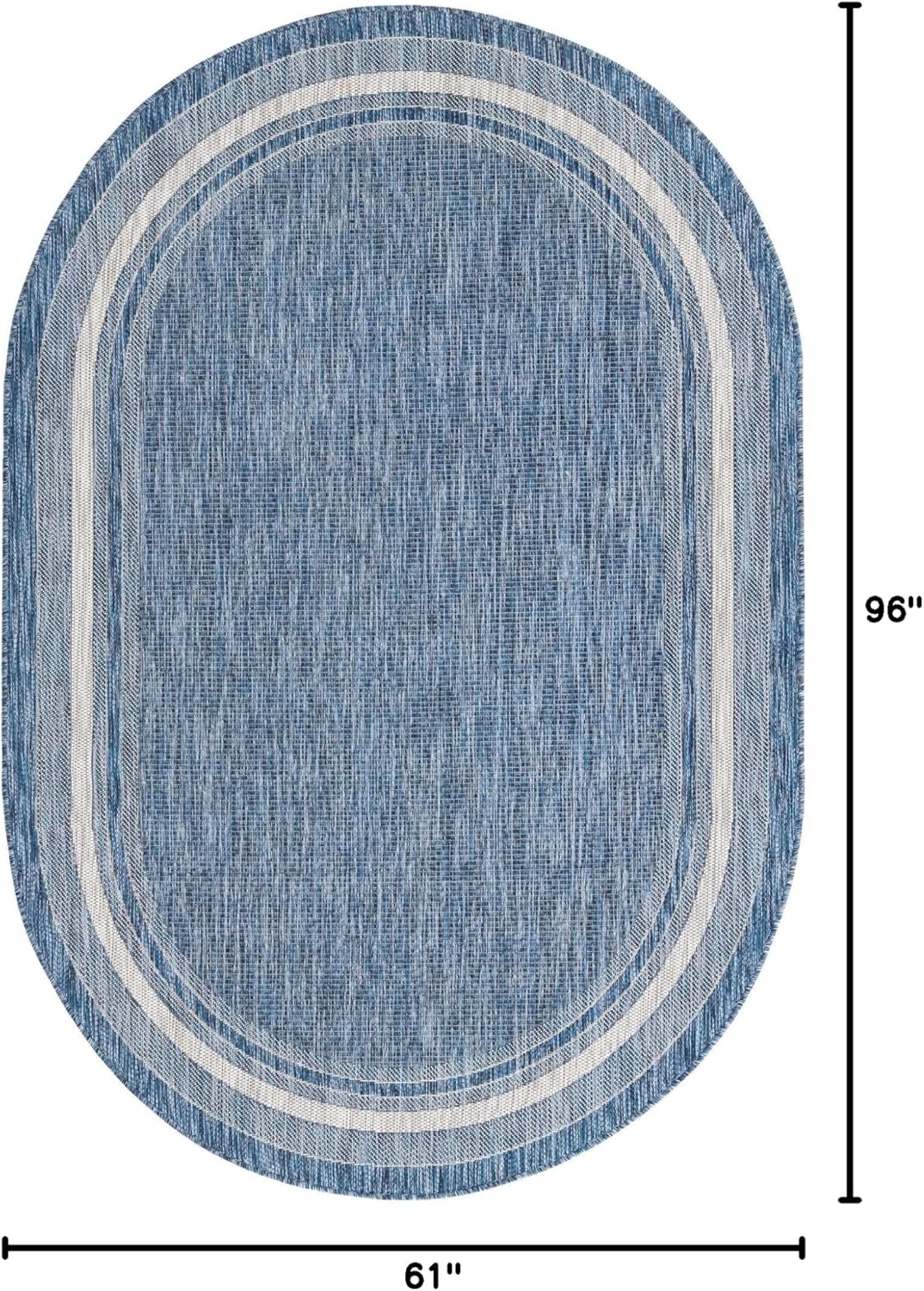 Unique Loom Outdoor Border Collection Area Rug - Soft Border (5' 1" x 8' Oval, Blue/ Ivory)