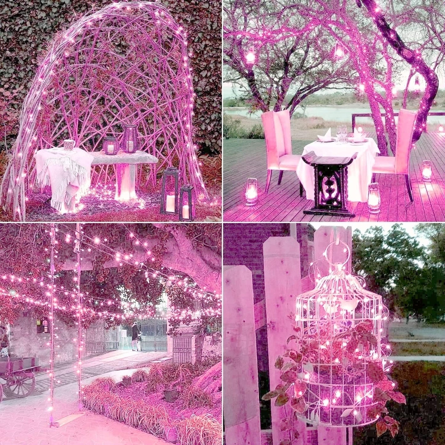 JMEXSUSS 2 Pack Solar Fairy Lights, 33ft 100 LED Pink Outdoor Waterproof, 8 Modes String Lights for Outside Garden Patio Party Decorations