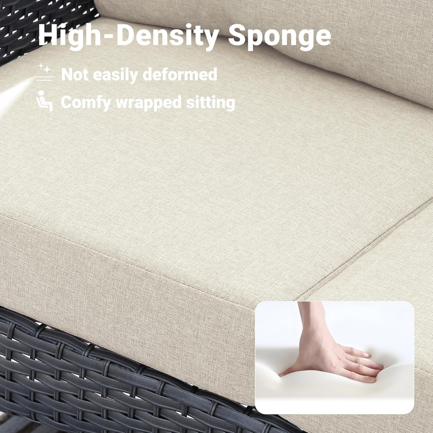 ovios 4 Pieces Patio Furniture Set, Outdoor Wicker Sofa with Coffee Table, Chairs, All Weather High Back Rattan Loveseat Couch with Comfy Cushions, Beige