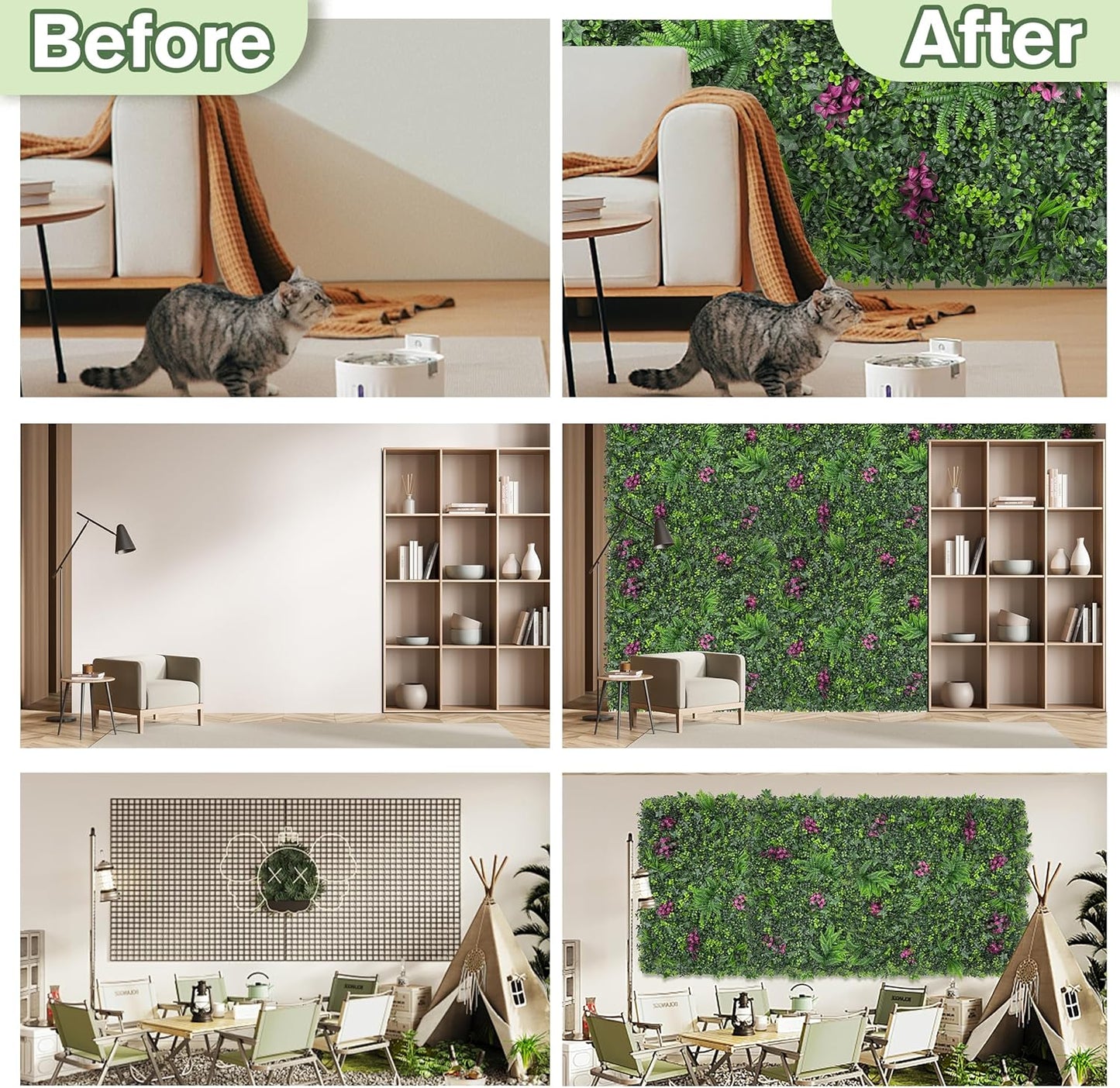Greenery Grass Wall Boxwood Plant Roll: 60"x128"(53.5 SQFT) with UV Resistant Green Leaves Faux for Interior Panel, Greenery Backdrop,Garden and Indoor Outdoor Wall&Fence Covering Privacy