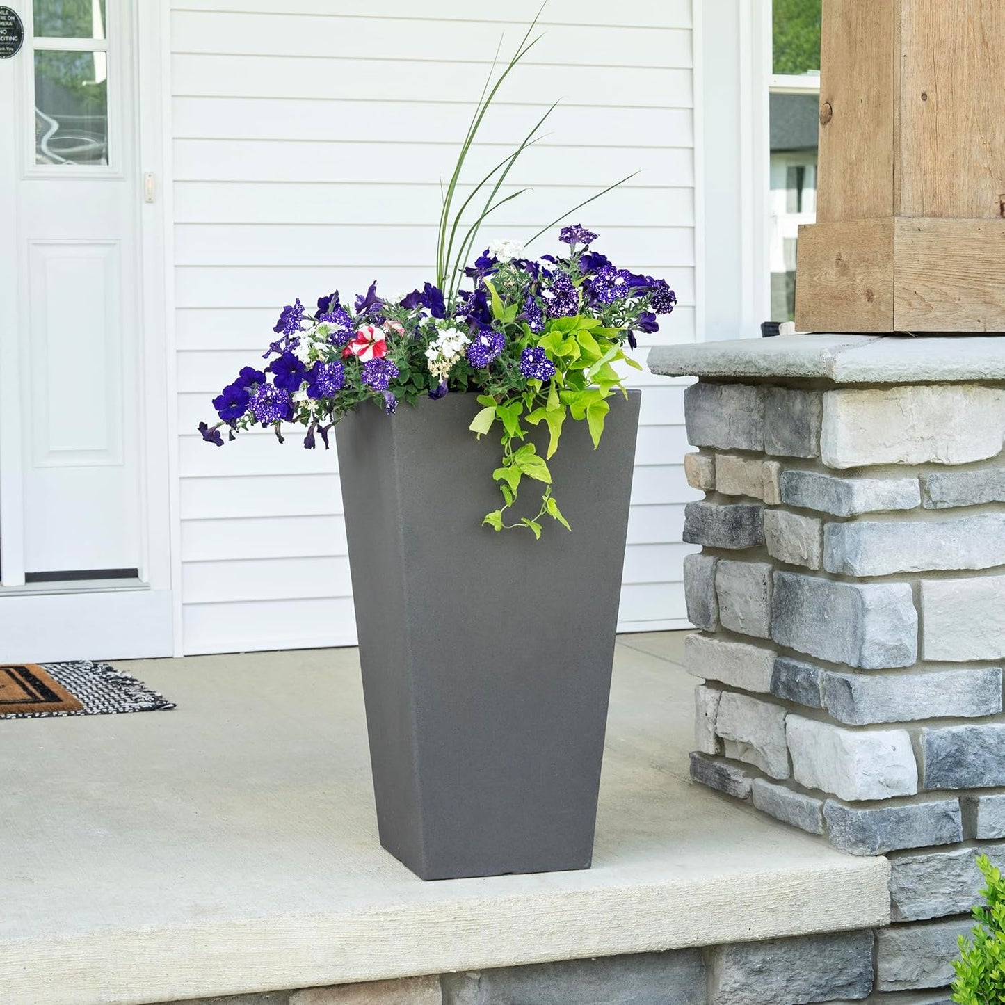 Step2 Tremont Tall Square Tapered Planter, Large Planters for Outdoor Plants, Gardening and Flower Pot for Patio or Porch, Efficient Drainage, Durable Plastic, Dark Cedar, 1-Pack