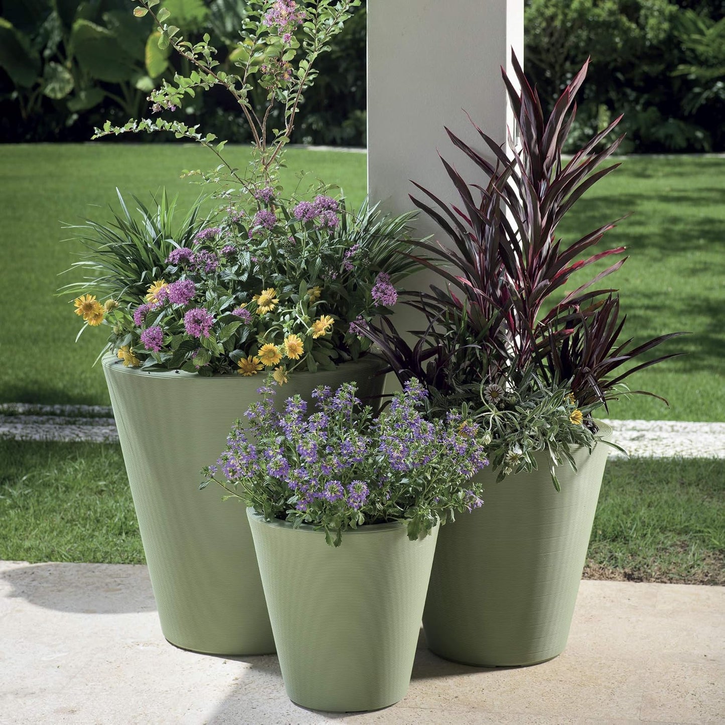 Crescent Garden Madison Planter– Weather-Resistant, Double Walled Indoor/Outdoor Plant Pot with Drain Hole – Durable All-Season Flower Container, 14" W (Cloud White)