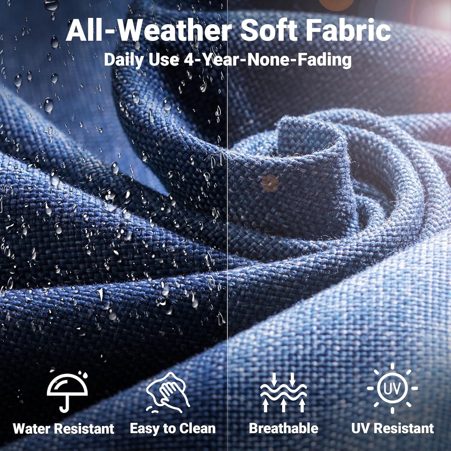 ovios 4 Pieces Patio Furniture Set with 30" Fire Pit Table, Outdoor Wicker Chairs of 4, All Weather High Back Rattan Chairs 4-Seater with Comfy Cushions, Denim Blue