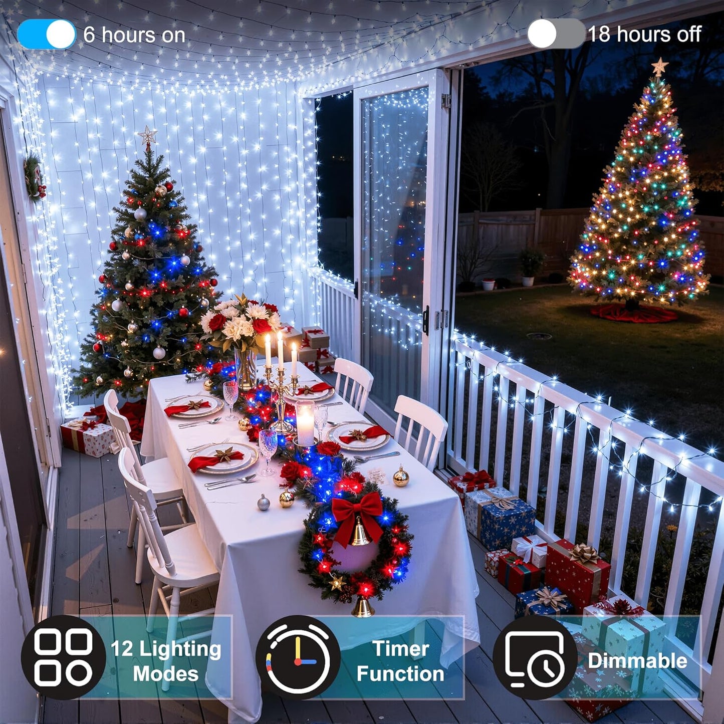 1500LED Christmas Lights Outdoor Use, 470ft 12 Modes Cool White LED String Lights with Timer Dimmable, Waterproof Christmas Tree Lights for Xmas Patio Yard Fence Balcony Garden Decor Cool White