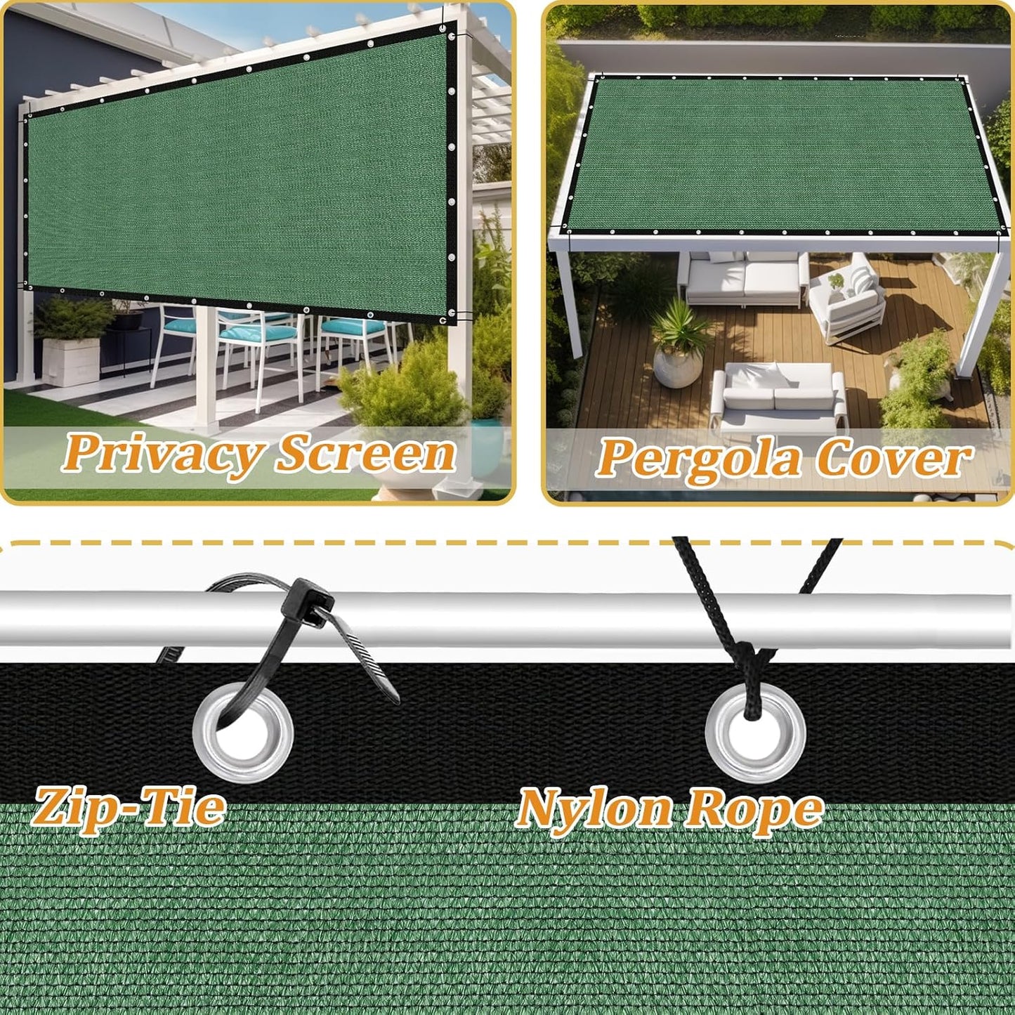 Shade&Beyond Customized Size 90% Sun Shade Cloth with Grommets, 4' X 5' Pergola Shade Cover Canopy, Mesh Tarp Sun Screens for Patio, Outdoor, Garden, Backyard GN01, Green