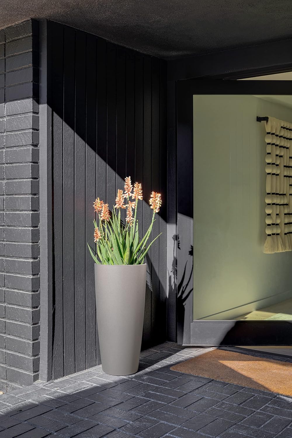 Veradek Mason Series Vega Planter - Round Tall Planter for Indoor or Outdoor Porch/Patio | Made from Plastic-Stone Composite with Drainage Holes | Modern Décor for, Flowers, Interior Plants