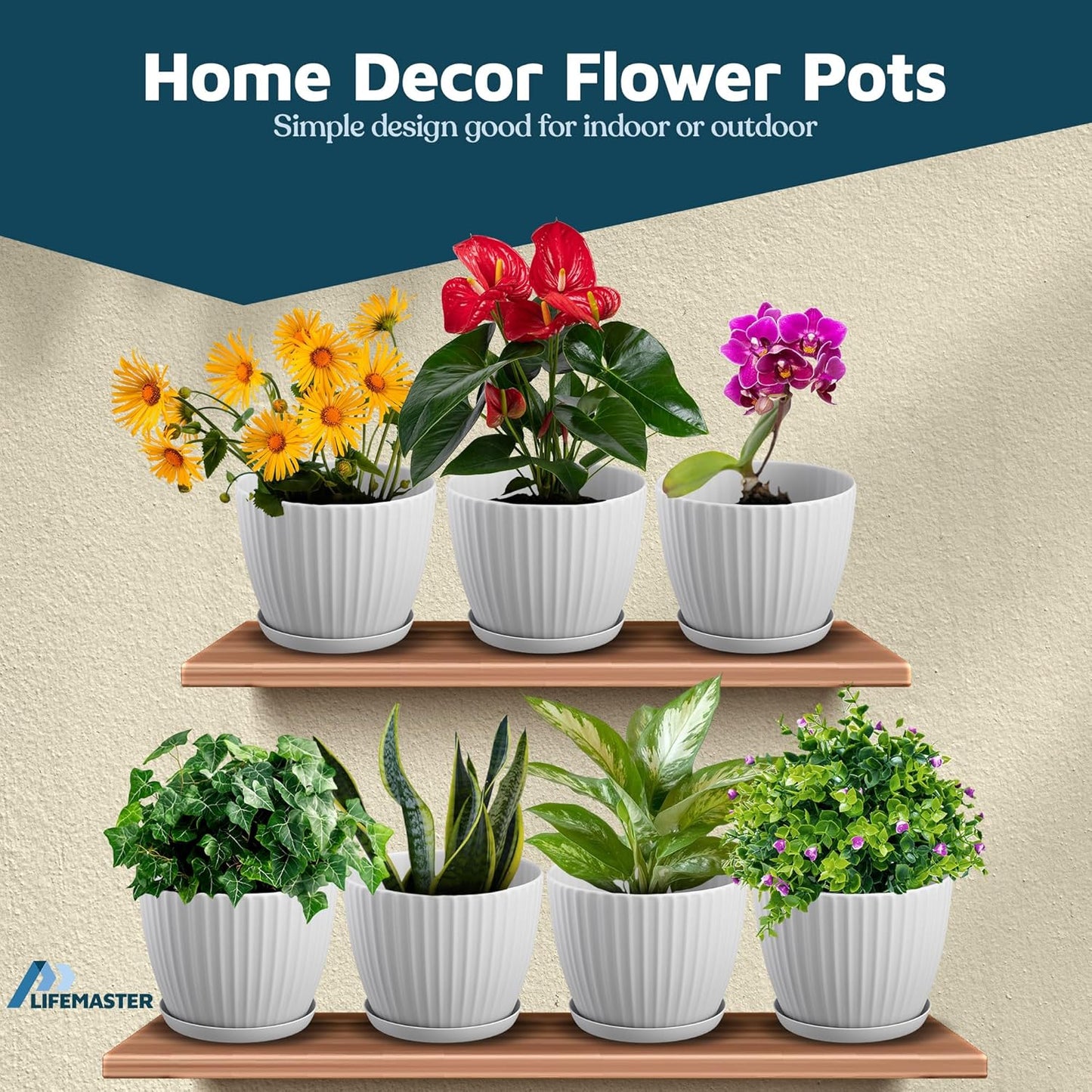 White 6-Inch Plant Pots with Drainage & Saucers 24 Pack, Indoor & Outdoor Planters for Houseplants, Herbs, and Flowers, Durable & Weatherproof Material, Stackable, Lightweight, Minimalist Design