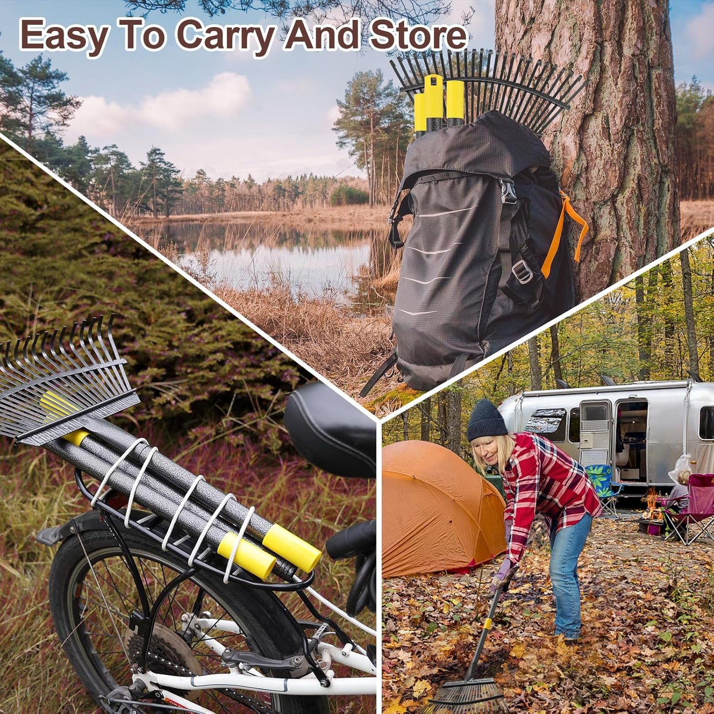 Metal Garden Rake, 6FT Rake for Leaves Lawns, 25 Metal Tines 18 inch Wide with Adjustable Handle Heavy Duty Yard Leaf Rakes for Gardening