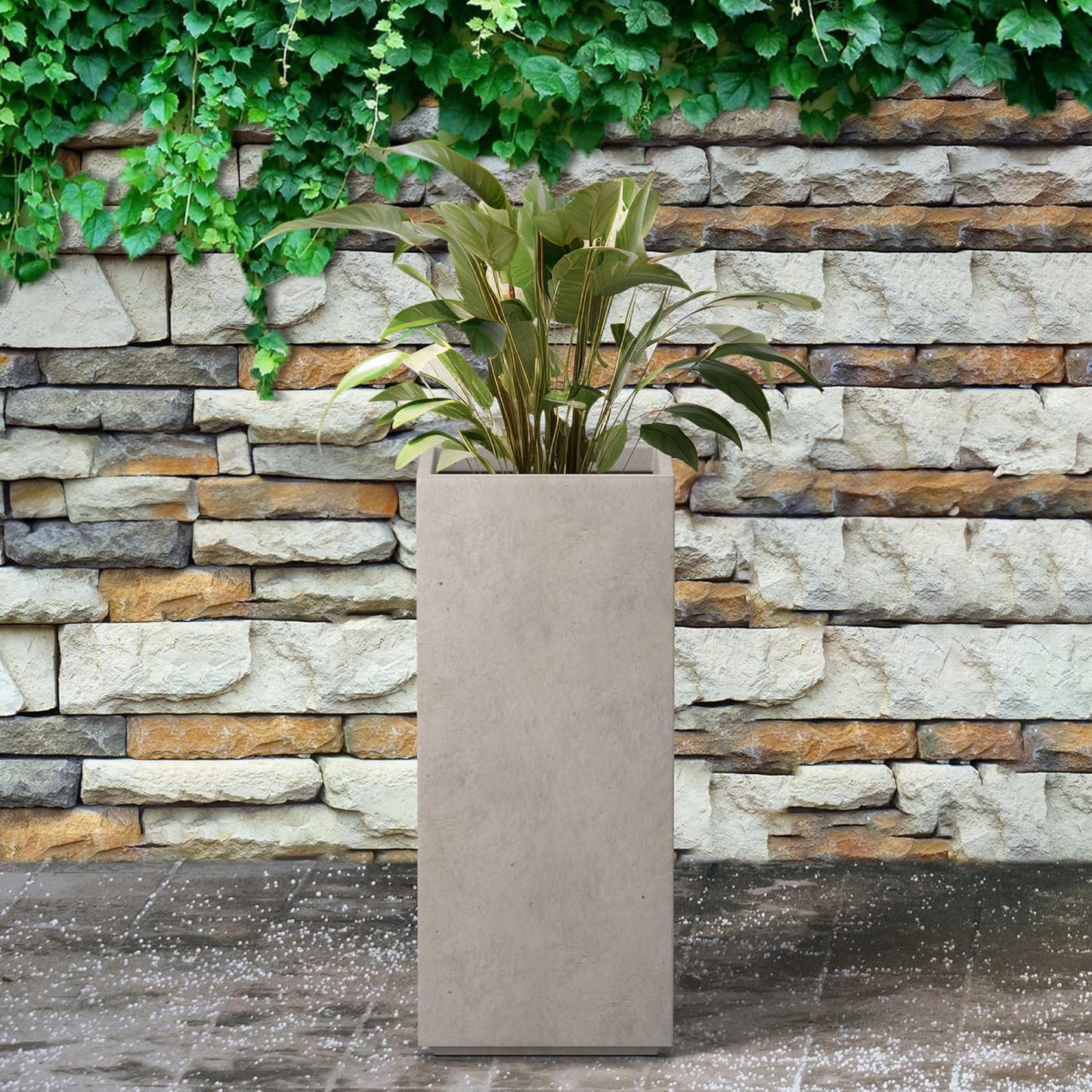 Kante 20.3" H Tall Rectangular Concrete Planter, Modern Square Diameter Plant Pot with Drainage Hole and Rubber Plug for Indoor Outdoor Home Patio Garden, Weatheted Concrete