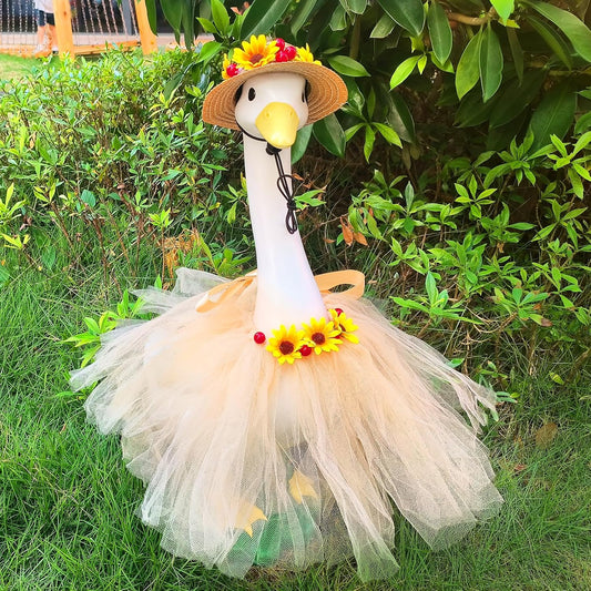 Large White Goose Statues Cygnus, Cute Big Bird Decor Garden Sculpture with Sunflower Outfits and Hat Duck Figurine Indoor Outdoor Porch Backyard Pool Lawn Ornaments 19’’ Birthday Holiday Decorations