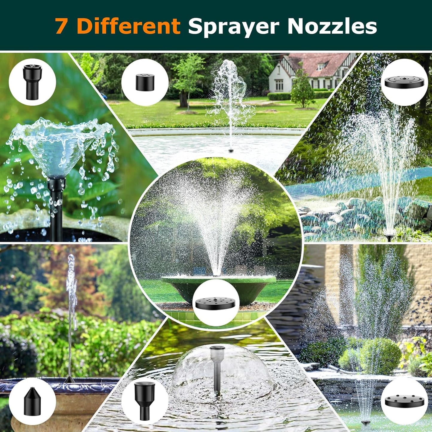 POPOSOAP Solar Water Fountain Pump, 45W Solar Pond Pump Kit with 450GPH Flow Rate, PVC Tubing Solar Powered Water Pumps for Outdoor Fountains, Garden, Ponds, Pools, Fish Tank, Backyard