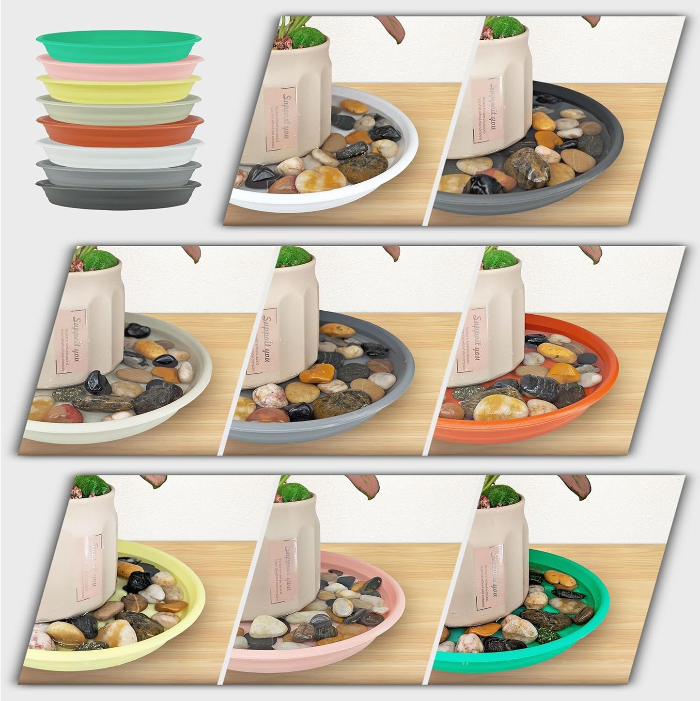 12Pcs Colourful Plant Saucer, 6 8 10 Inch Durable Plastic Plant Tray, Round Plant Pot Saucers, Drip Tray for Indoor and Outdoor Garden, Semi-Clear