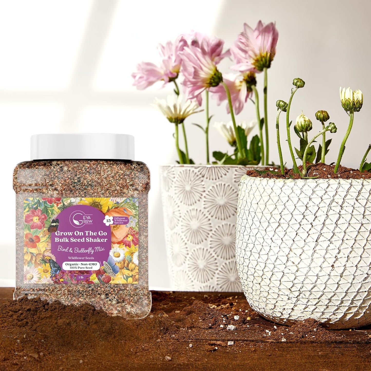 Bulk Wildflower Seed - Bird & Butterfly Garden Seed Mix | Bulk 300,000+ Annual & Perennial Flower Seeds for Planting - Attracts Hummingbirds & Butterfly | No Messy Bags or Packets | Bulk 1 Pound Jar