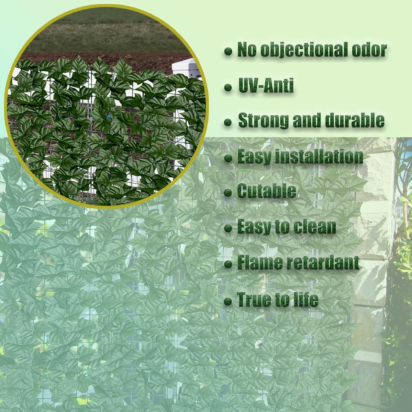 Artificial Ivy Privacy Fence Roll Screen,128" by 72" (64 SQFT) UV-Anti Faux Hedge Fence and Fake Ivy Vine Leaf Wall Panels for Indoor&Outdoor Green Backdrop, Garden Greenery Decor