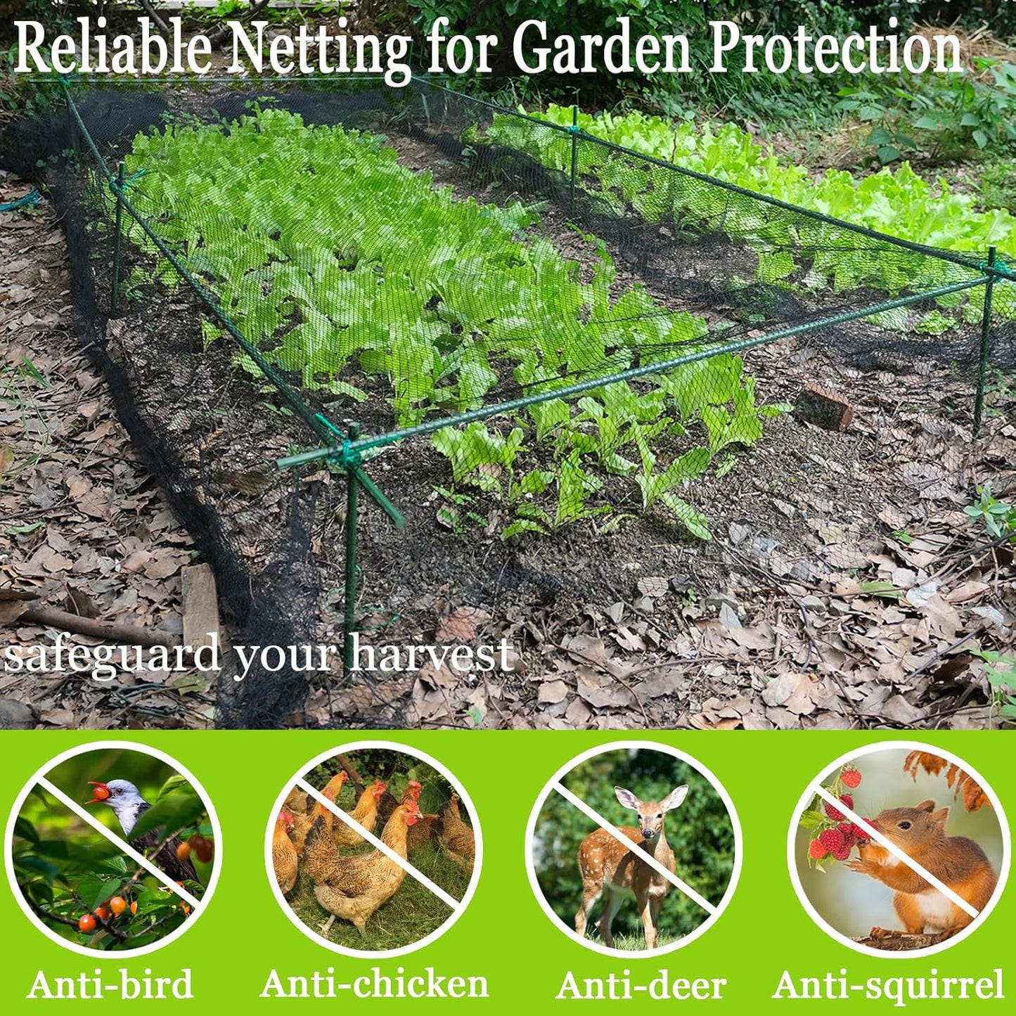 Meanchen Bird Netting 10x10 Ft, 1/2In Mesh Heavy Duty Garden Netting Pest Barrier for Plants, Vegetables, Extra Strong Woven Mesh Netting, Animal Fencing for Fruit Trees Against Birds, Deer, Poultry