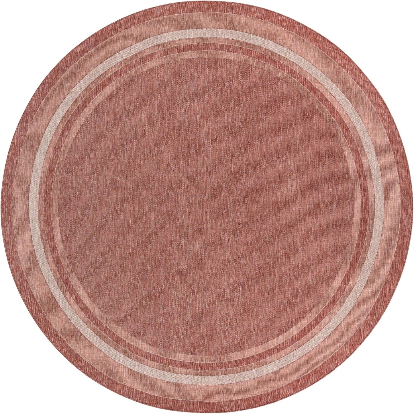 Unique Loom Outdoor Border Collection Area Rug - Soft Border (13'Round, Rust Red/ Ivory)