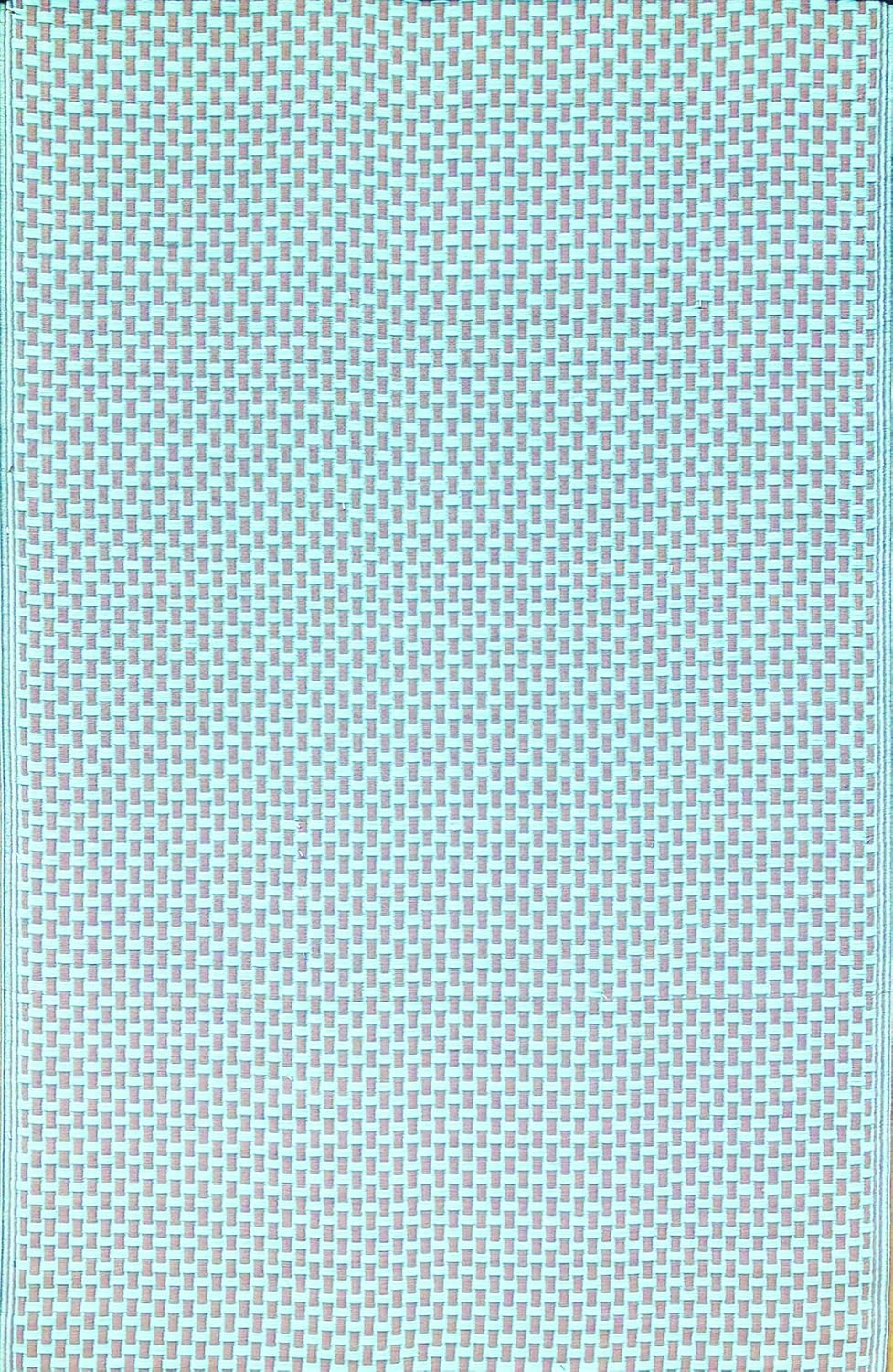 Mad Mats Geometric Outdoor Rug, Reversible Plastic Mat (6' x 9', Basket Weave - Sand/Aqua)