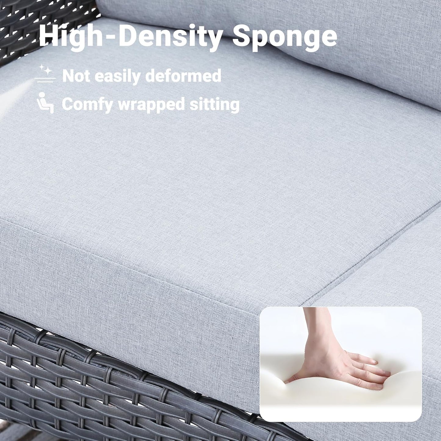 ovios 2 Pieces Patio Furniture Set, Outdoor Wicker Sofa with Glass Coffee Table, All Weather High Back Rattan Loveseat Couch 2 Seats with Comfy Cushions, Grey