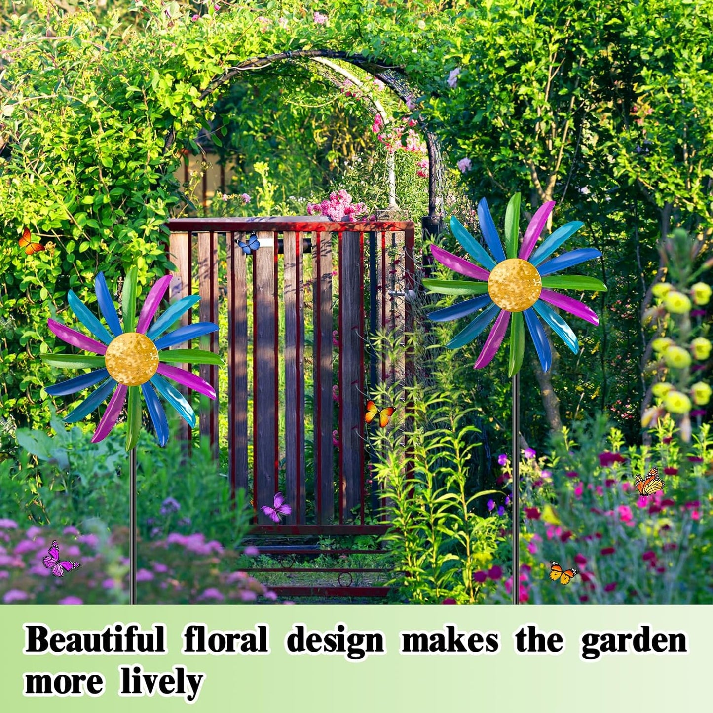 Metal Wind Spinners Outdoor, 360° Wind Sculpture Spinner with Metal Stake, Waterproof Spinners Green Kinetic Wind Spinner for Yard Lawn Decor (B- Colourful 2PC)