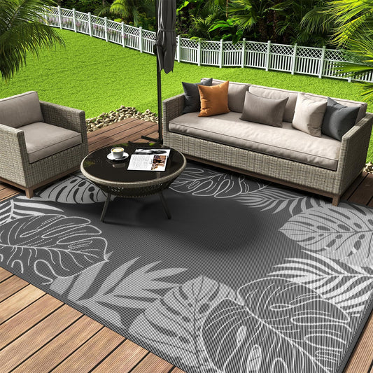 COCOER Tropical Outdoor Rug 8x10 Reversible-Waterproof Patio Rug-Quick Dry Outdoor Carpet-Outdoor Area Rugs Indoor Outdoor Rugs-Outside Rug Patio Decor for Porch Deck Balcony Backyard