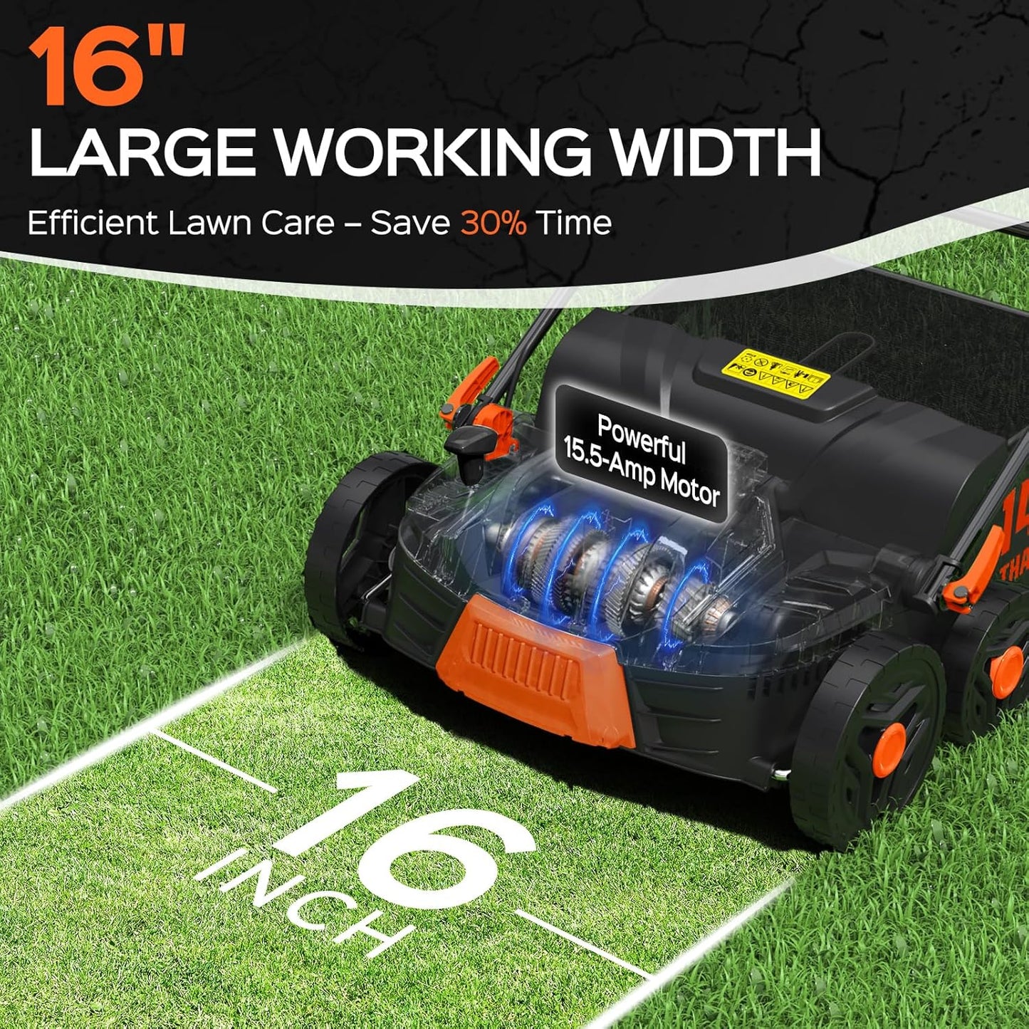 2025 Upgrade 16-Inch 15.5 Amp 2-in-1 Electric Dethatcher and Scarifier with 14.5-Gallon Collection Bag, Lawn Dethatcher with 5-Position Depth Adjustment, Keeps Lawn Healthy – Bright Orange