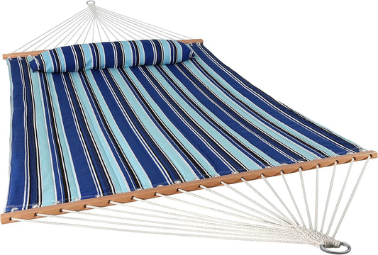 Sunnydaze Quilted Outdoor Hammock with Spreader Bars - Heavy-Duty 450-Pound Capacity Double Hammock for Outside - Catalina Beach
