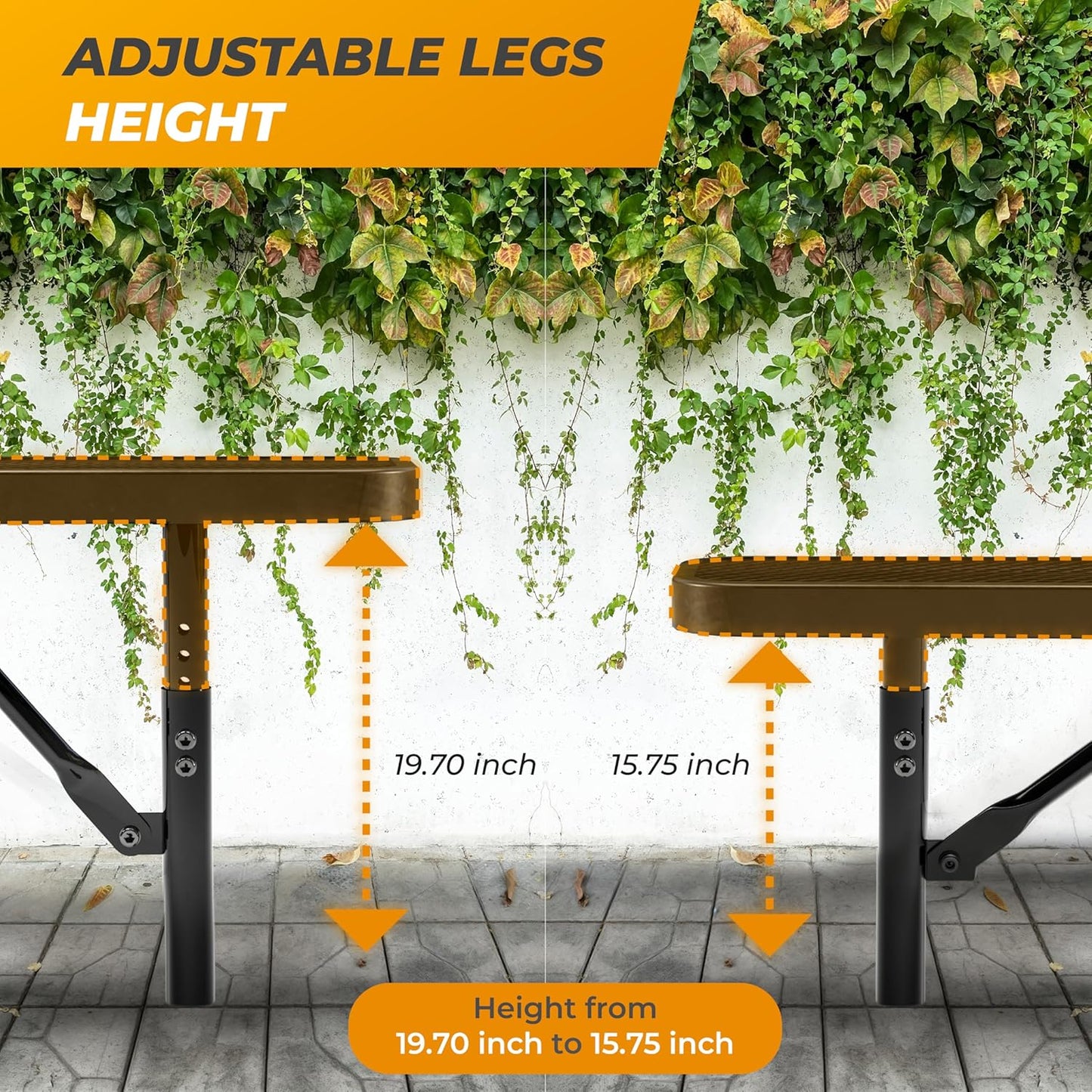 Heavy-Duty Outdoor Metal Bench, Thermoplastic-Coated, Inground, Weatherproof, Commercial-Grade for Parks, Gardens, Patios, Stores & More (6 Ft - Inground, Black)