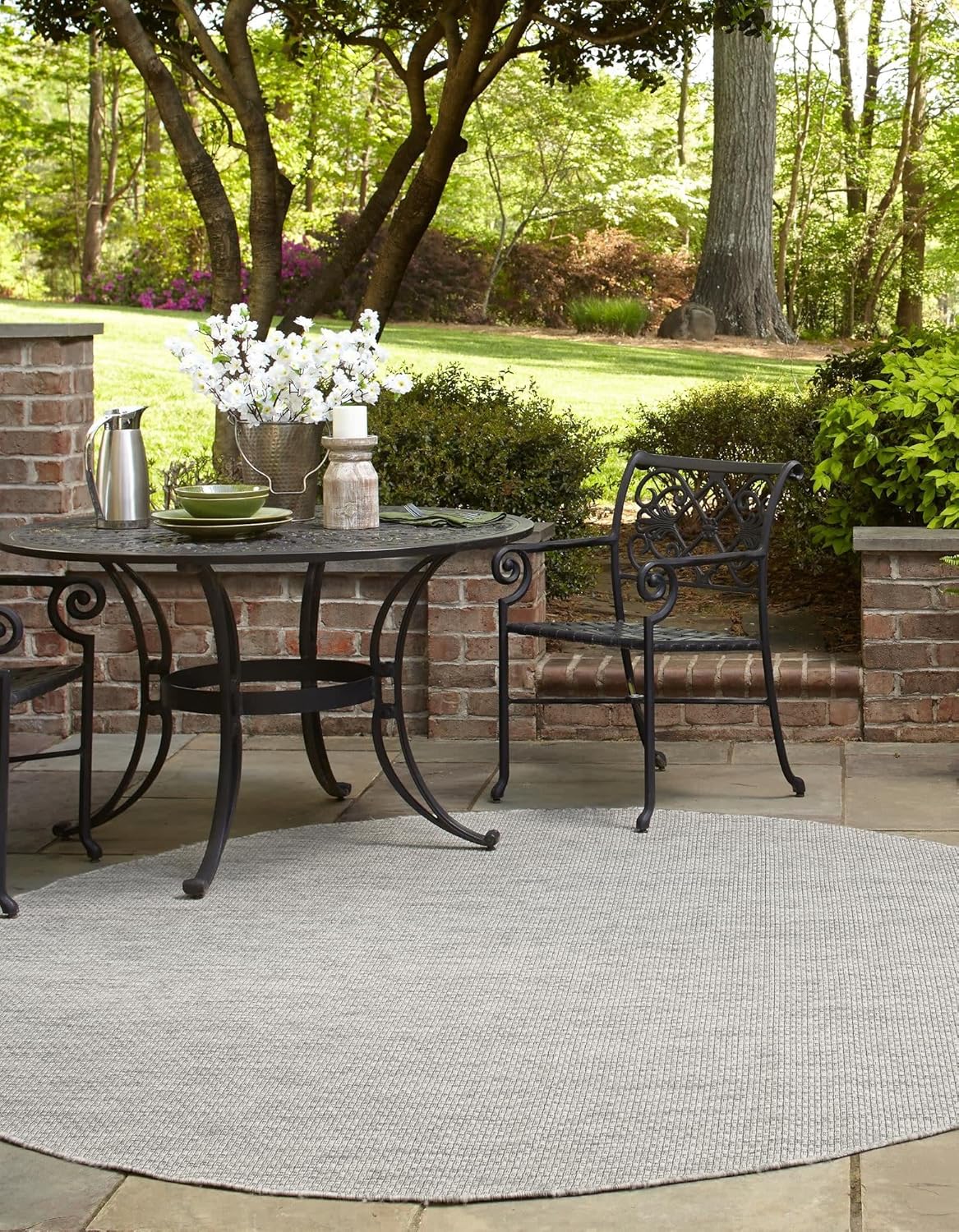 Unique Loom Collection Casual Transitional Solid Heathered Indoor/Outdoor Flatweave Area Rug (8' Round, Light Gray/Ivory)