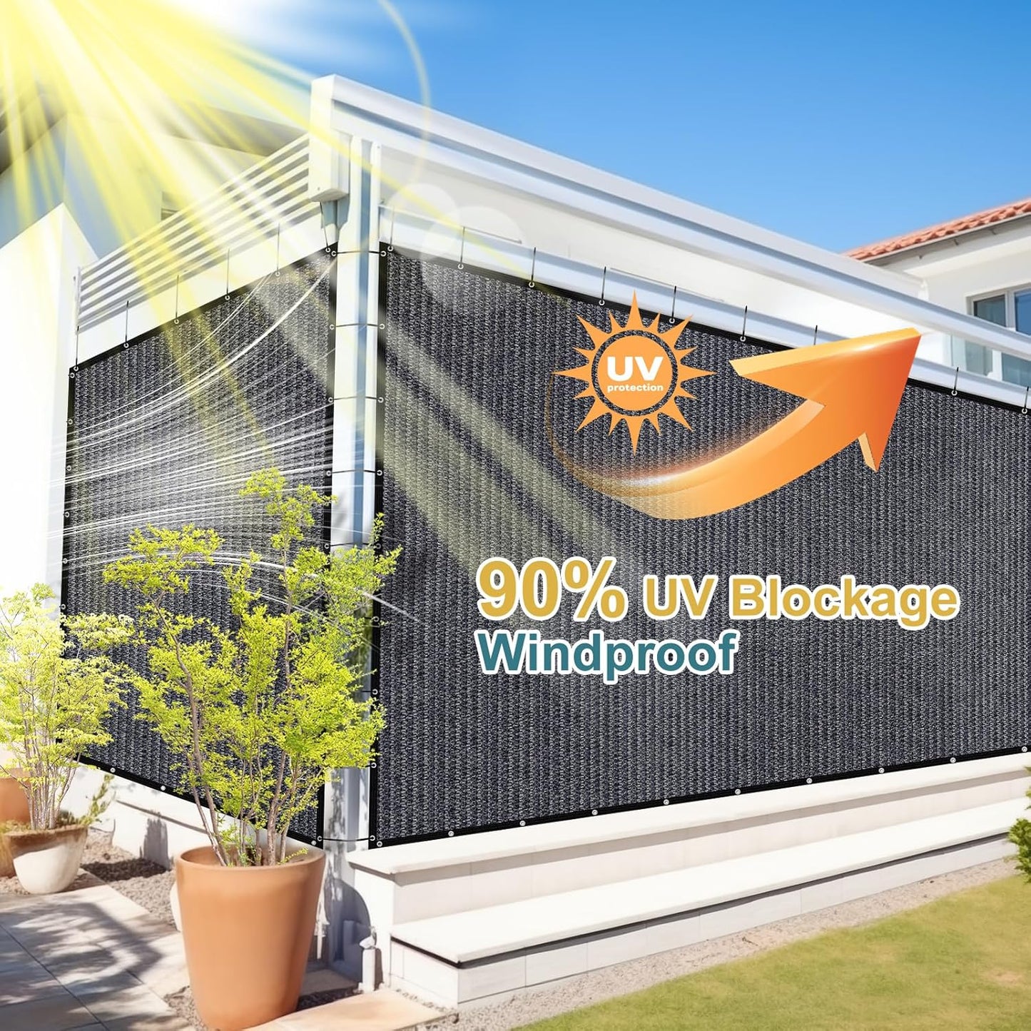 Shade&Beyond 90% Sun Shade Cloth with Grommets, 6' X 8' Pergola Shade Cover Canopy, Mesh Tarp Sun Screens for Patio, Outdoor, Garden, Backyard, Blue Gray